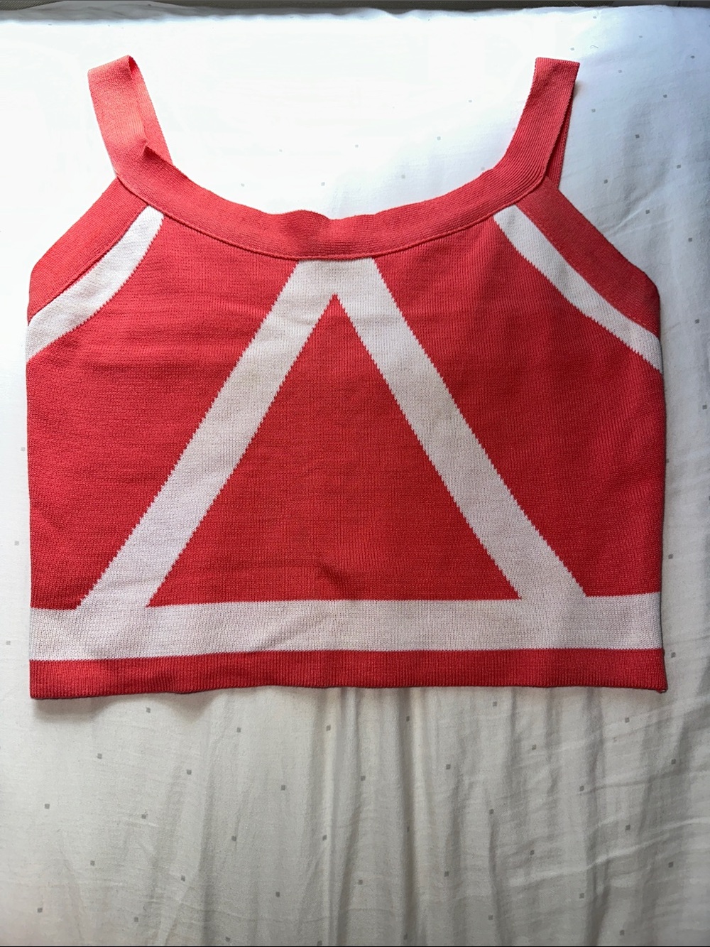 Coral Pink and White Geometric Knit Tank Top